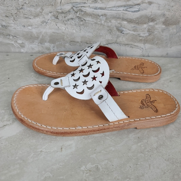 Freebird VALLARTA White Leather Celestial Moon & Stars Festival Thong Sandals 6 - Picture 4 of 13